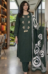 A-Line Zari Work Pintex Cotton Dress