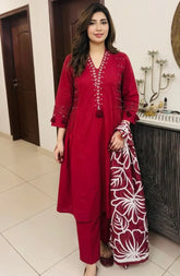 Pintex Zari Work A- Line Cotton Dress