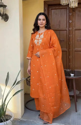 Orannge Neck work Dress