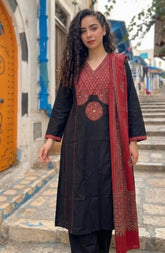 Black and Red A line Cotton Dress