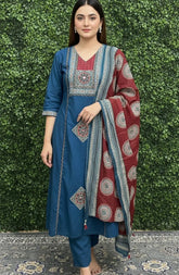 Appliqué Blue Dress