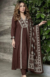Trendy Cambric Cotton Frock Pant Dupatta Set