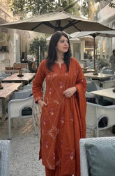 Orange Cotton Thread work Dress