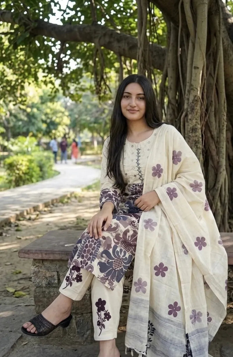 Purple Flex Cotton Printed Dress