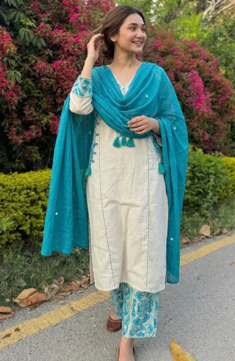 Cotton Flex Dress with Mirror Work & Side Pockets