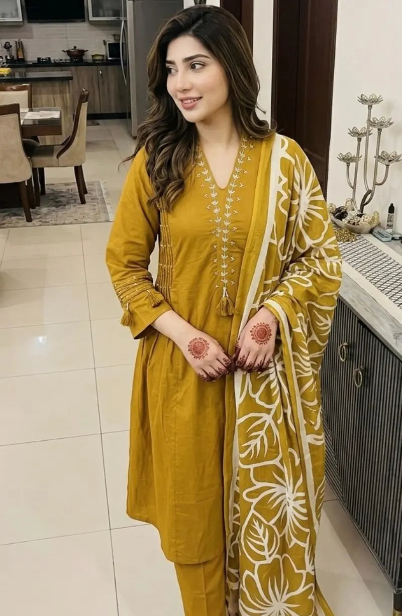 Pintex Zari Work A- Line Cotton Dress