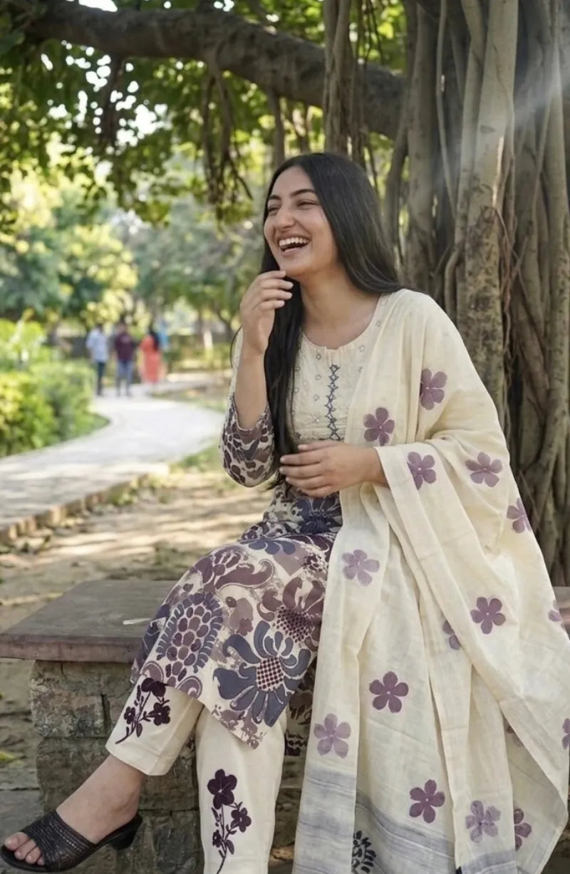 Purple Flex Cotton Printed Dress