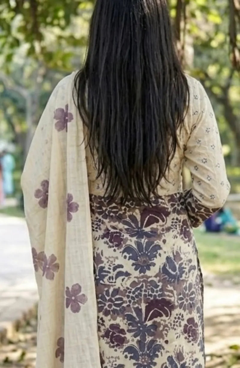 Purple Flex Cotton Printed Dress