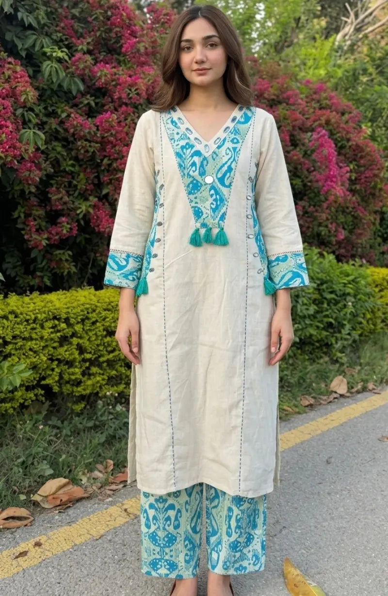 Cotton Flex Dress with Mirror Work & Side Pockets