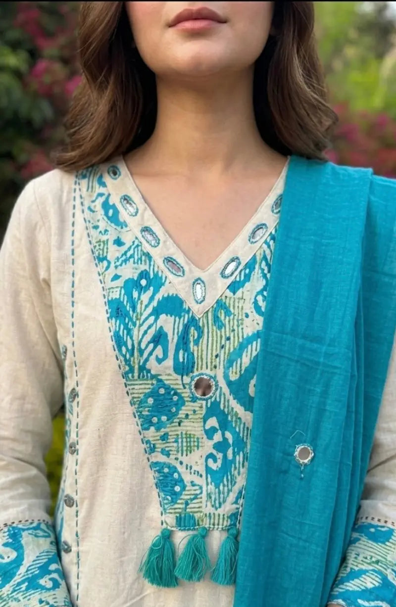 Cotton Flex Dress with Mirror Work & Side Pockets