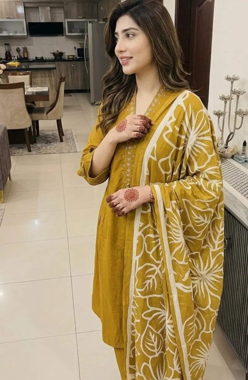 Pintex Zari Work A- Line Cotton Dress