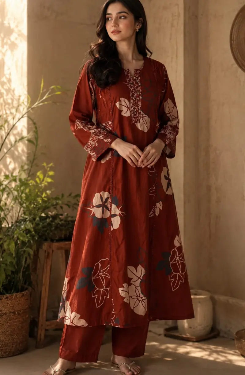 Brick A-Line Panel Dress