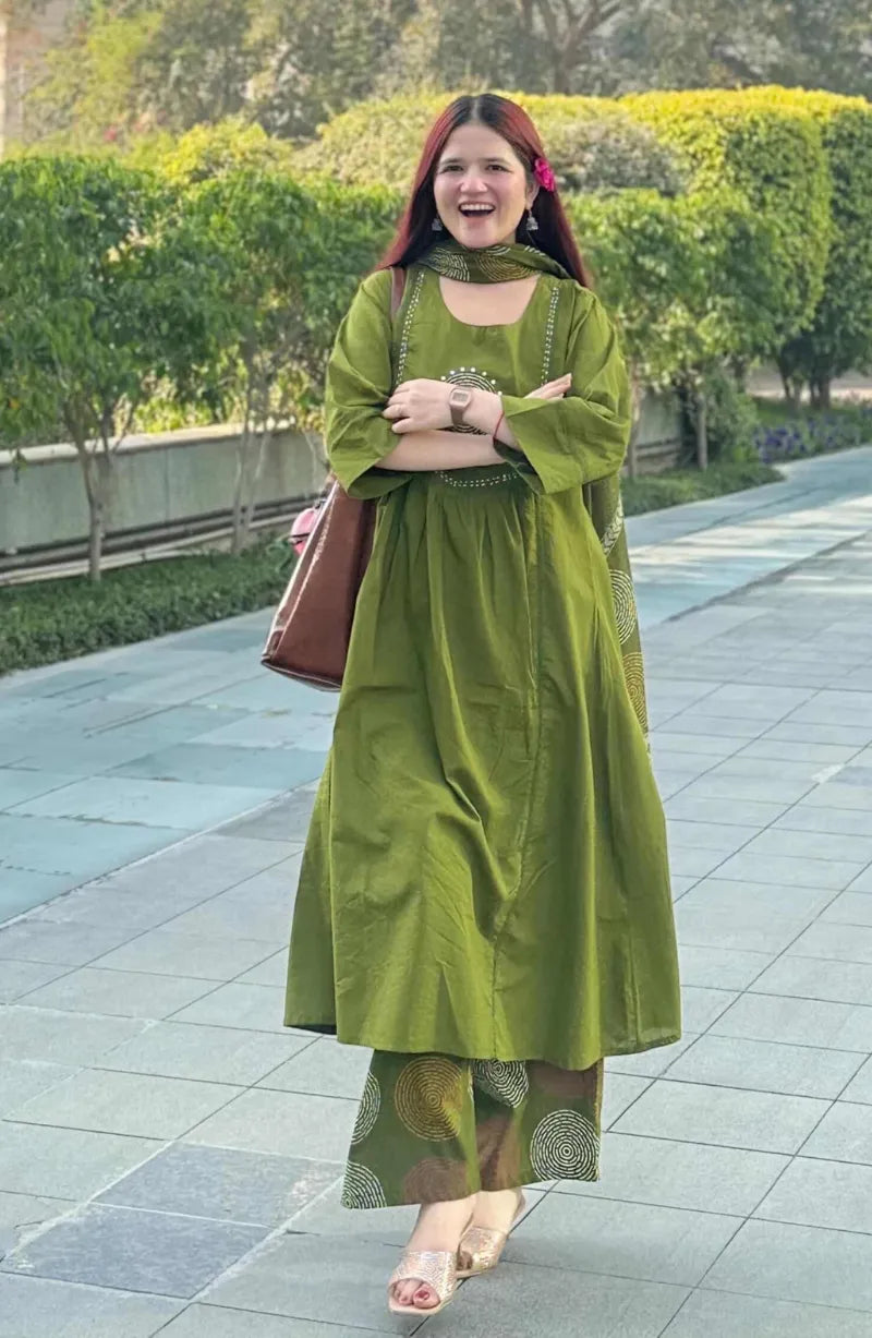 Green Multi Circle Cotton Dress