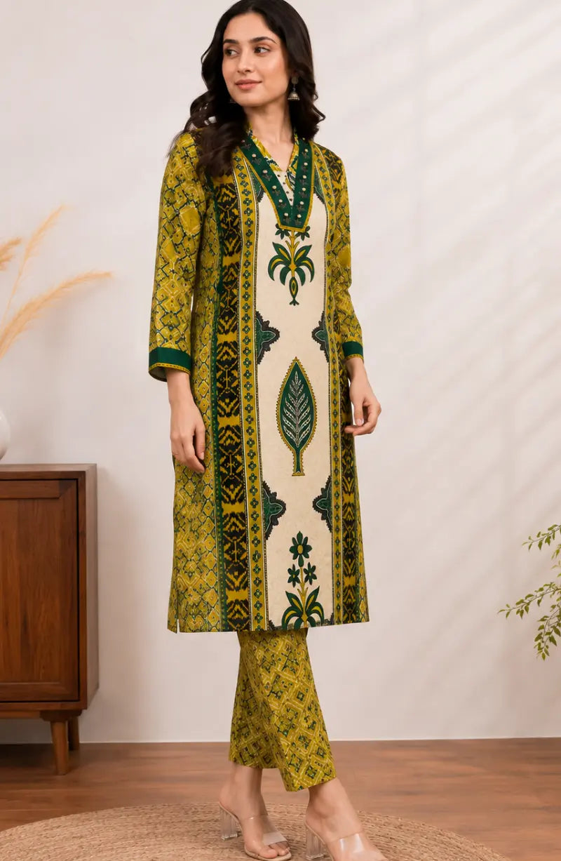 Mustard Leaf Print Dress