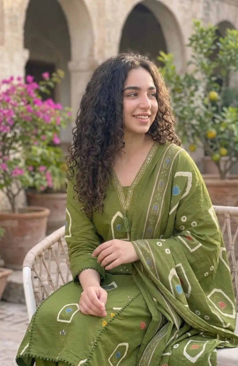 Green Dome Print Dress