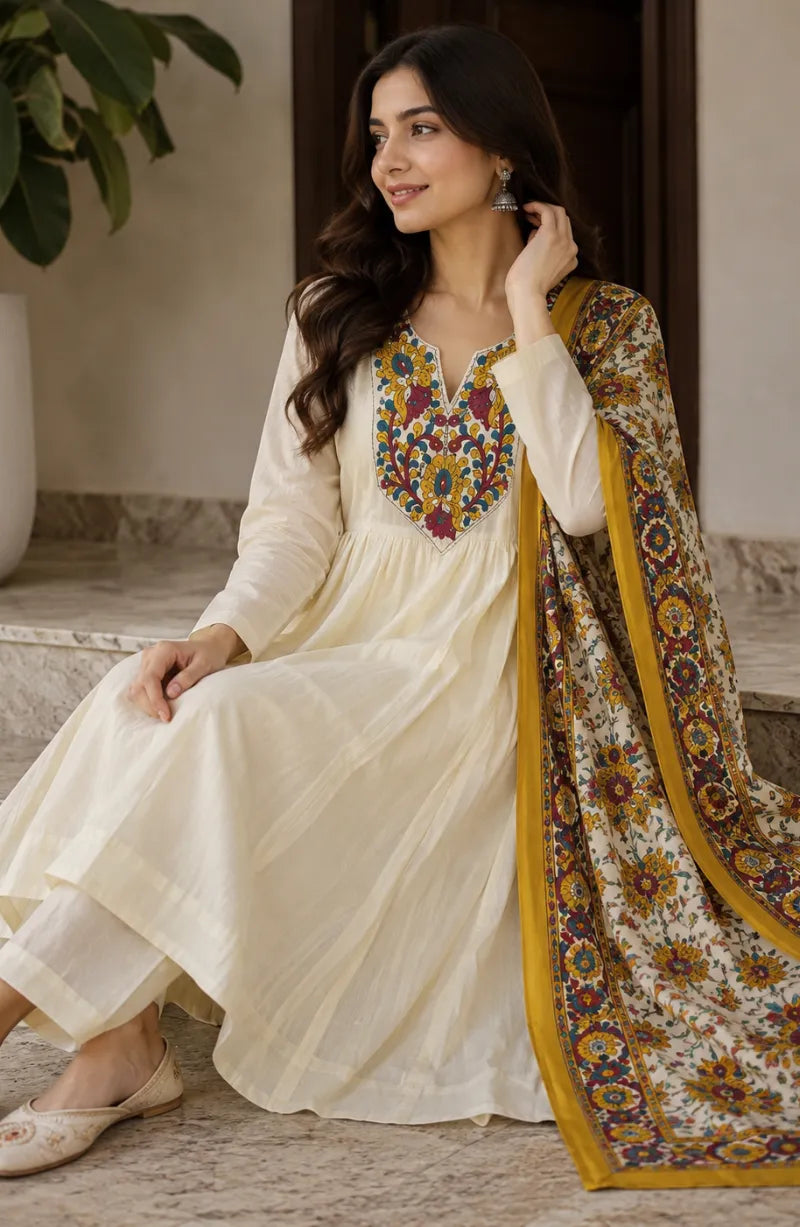 Colorful Thread Work Anarkali Dress - 57 inch Flare