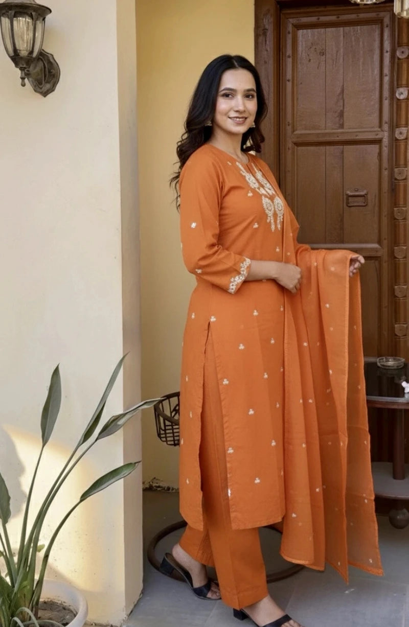 Orannge  Neck work Dress