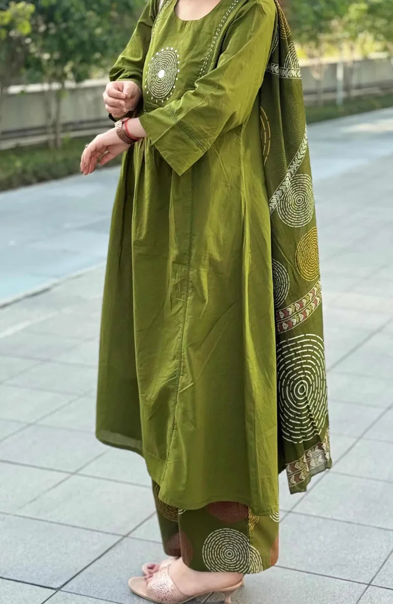Green Multi Circle Cotton Dress