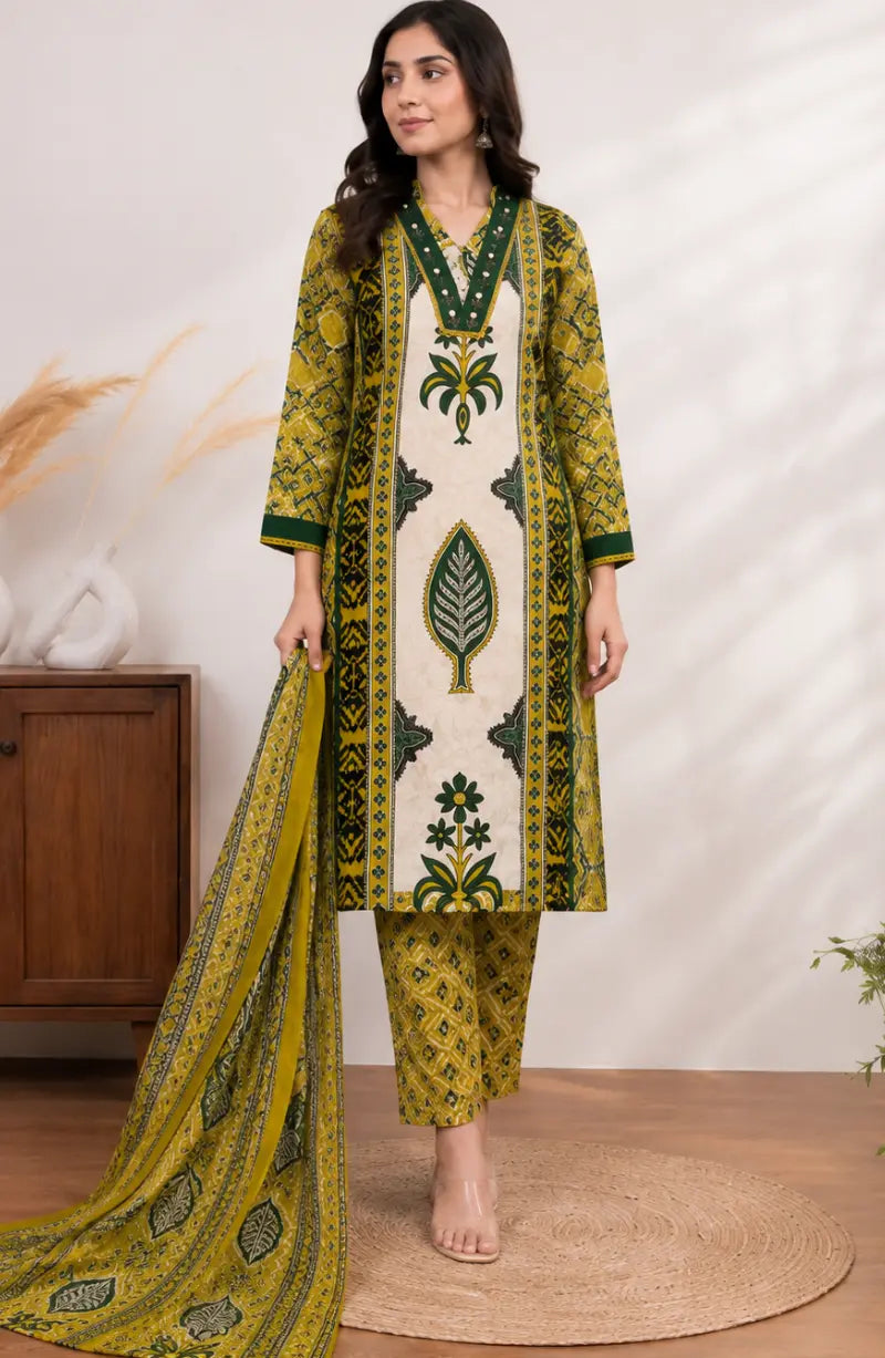 Mustard Leaf Print Dress