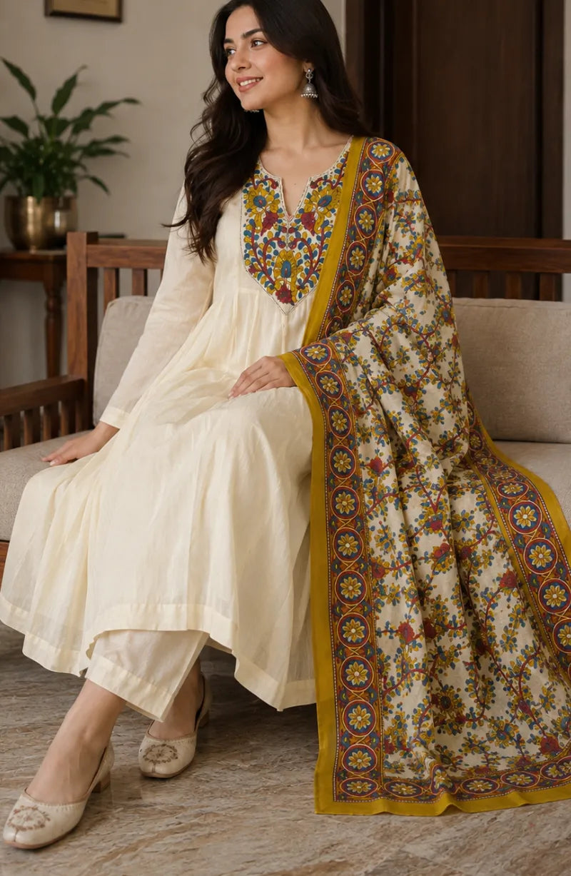 Colorful Thread Work Anarkali Dress - 57 inch Flare