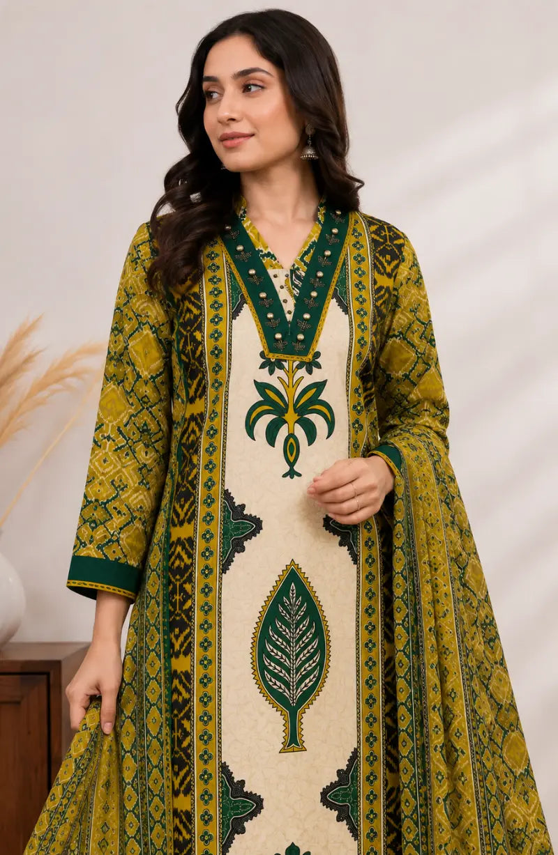 Mustard Leaf Print Dress