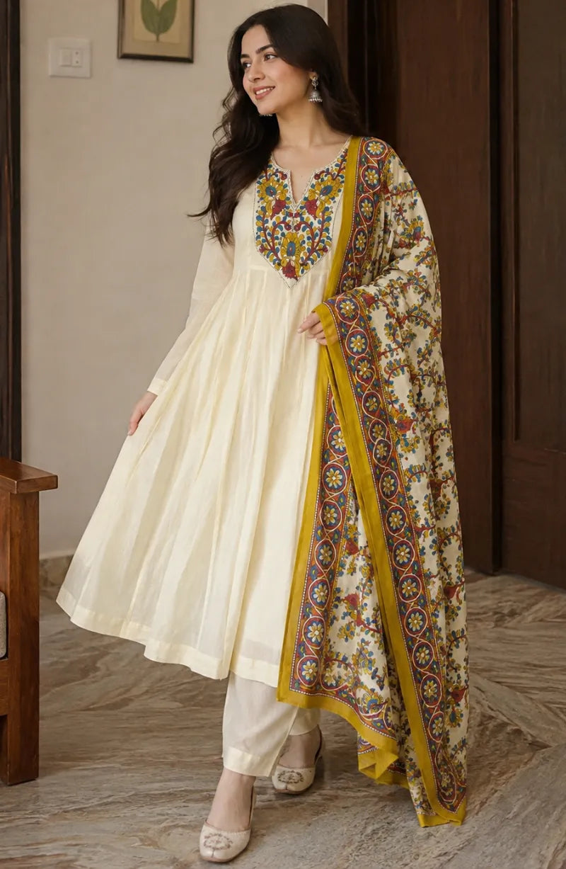 Colorful Thread Work Anarkali Dress - 57 inch Flare