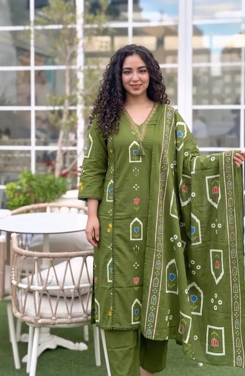 Green Dome Print Dress