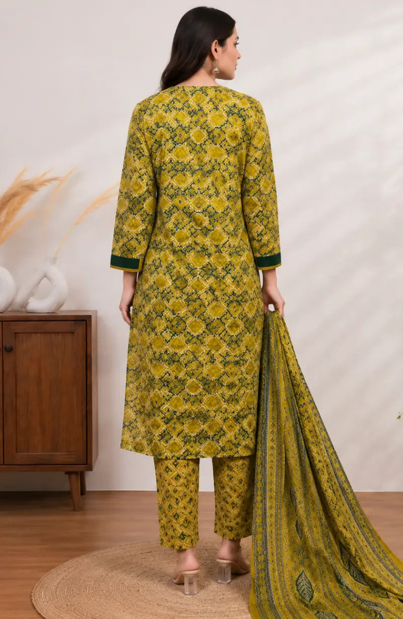 Mustard Leaf Print Dress