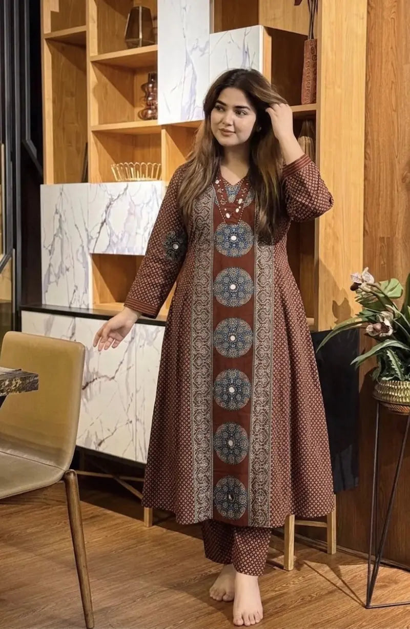 Cherry Ajrakh A-Line Dress