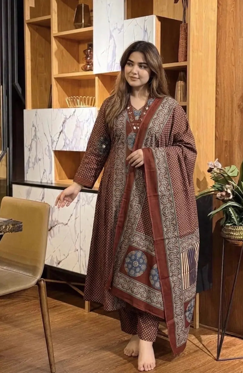 Cherry Ajrakh A-Line Dress