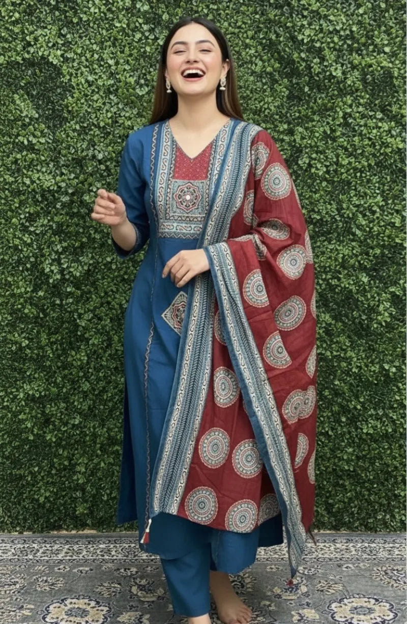 Appliqué  Blue Dress