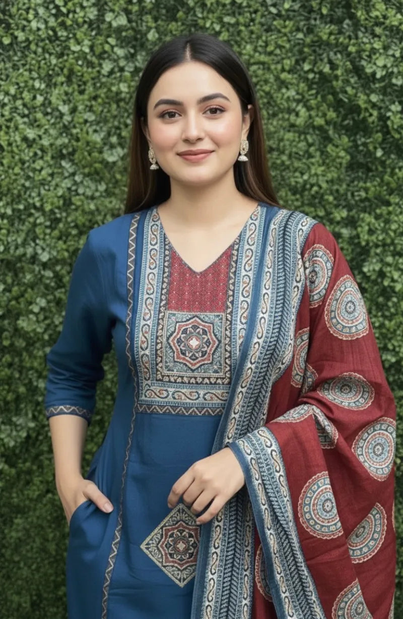 Appliqué  Blue Dress