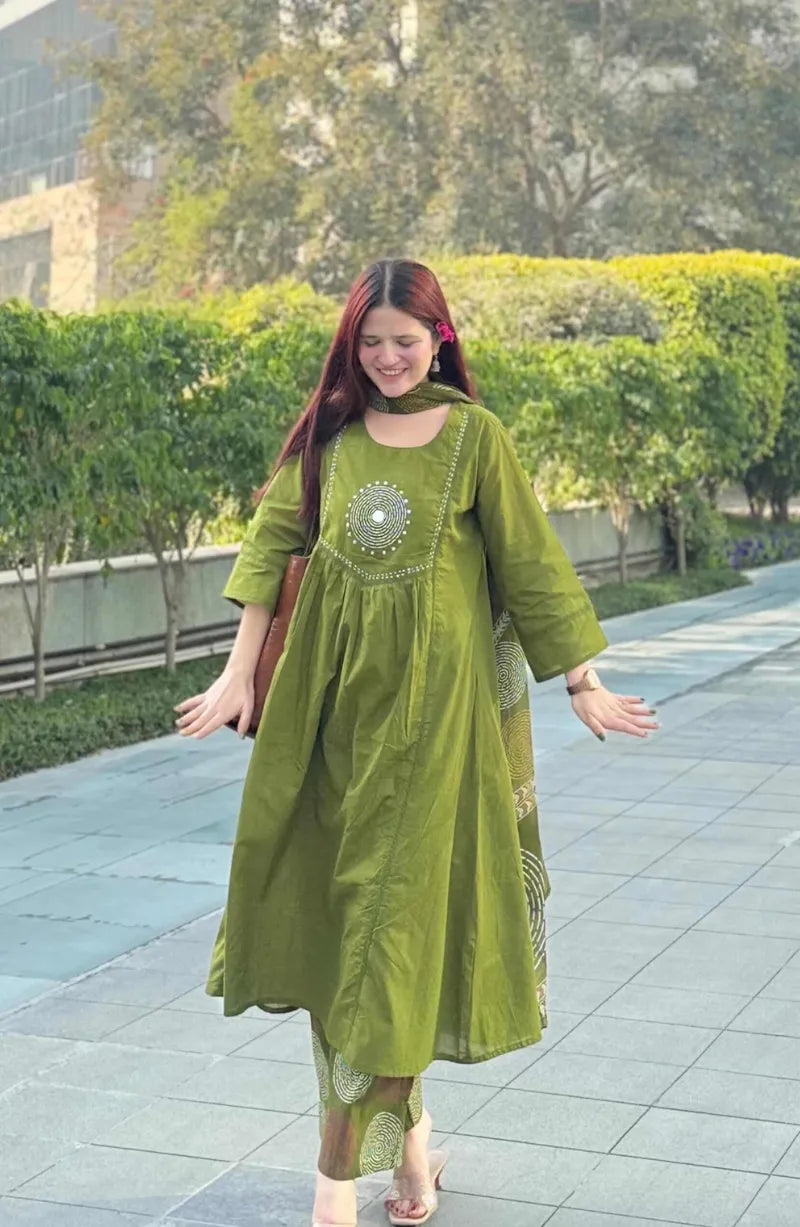 Green Multi Circle Cotton Dress