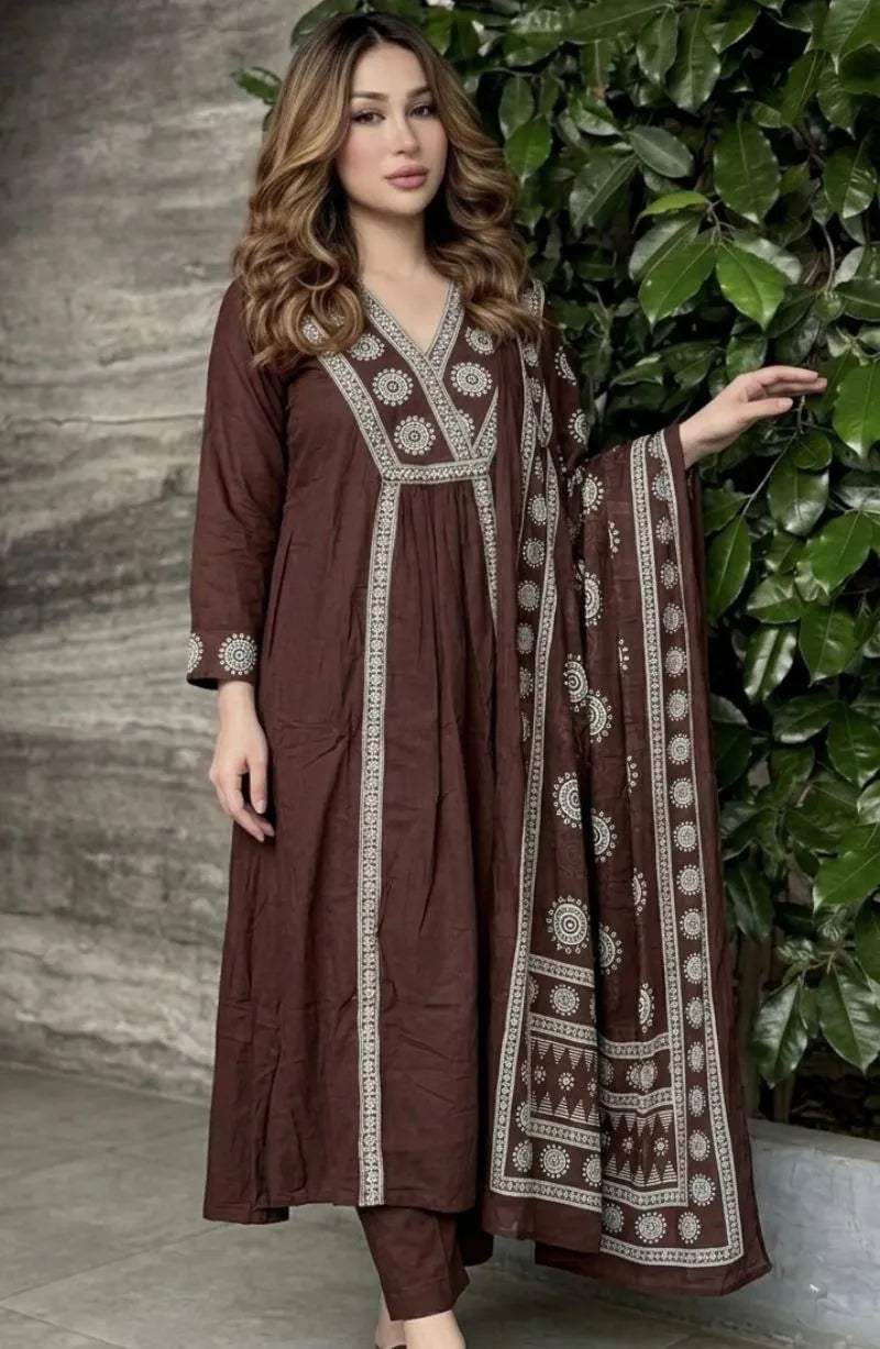 Trendy Cambric Cotton Frock Pant Dupatta Set
