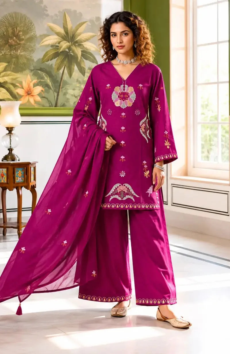 Short Kurti Plazo Cotton Dupatta Dress