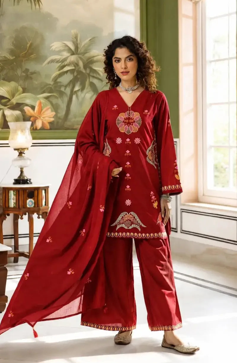 Short Kurti Plazo Cotton Dupatta Dress
