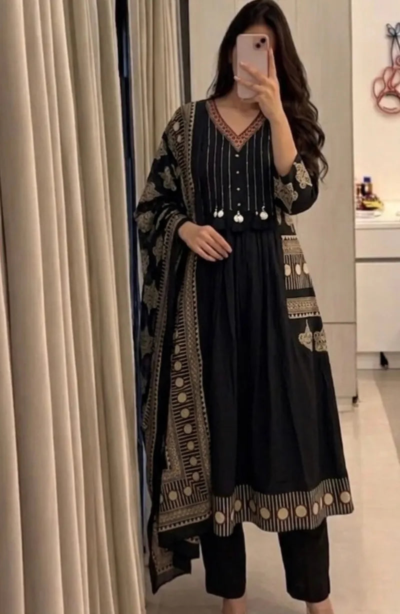 Cotton Side Print Frock Dress