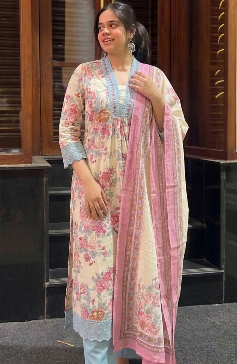 Cotton Frock Dress with Lace