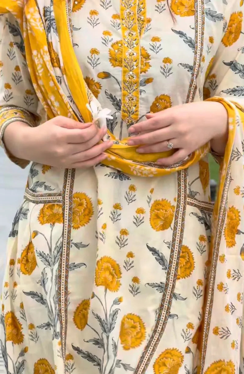 Front Pocket Yellow Cotton Dress