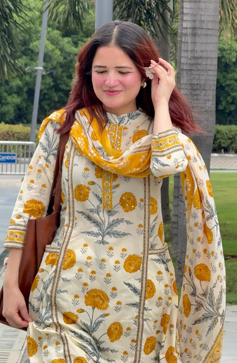 Front Pocket Yellow Cotton Dress