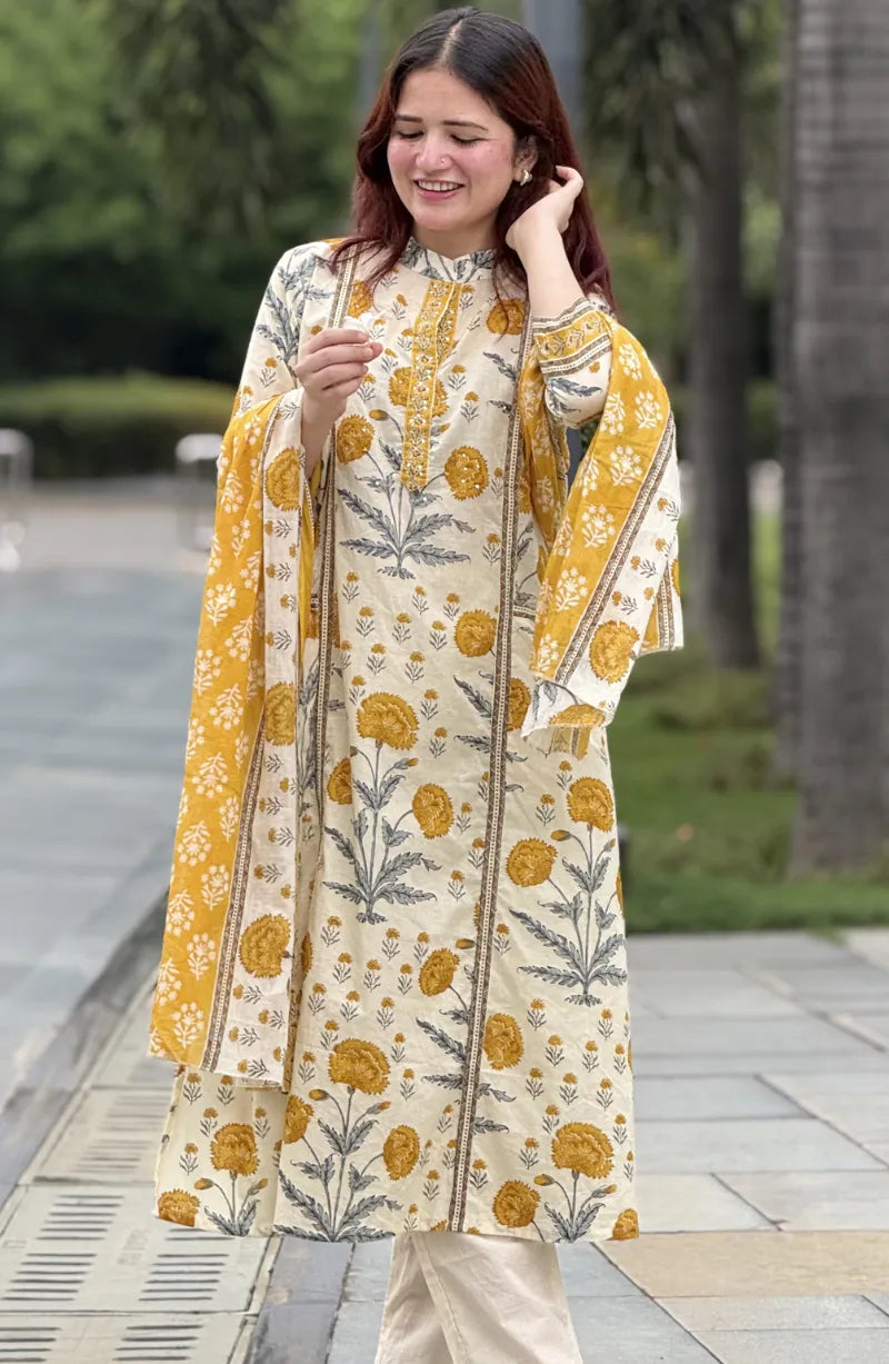 Front Pocket Yellow Cotton Dress