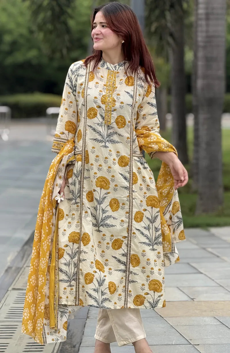 Front Pocket Yellow Cotton Dress