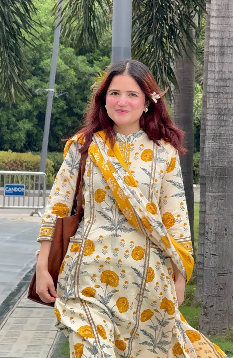 Front Pocket Yellow Cotton Dress