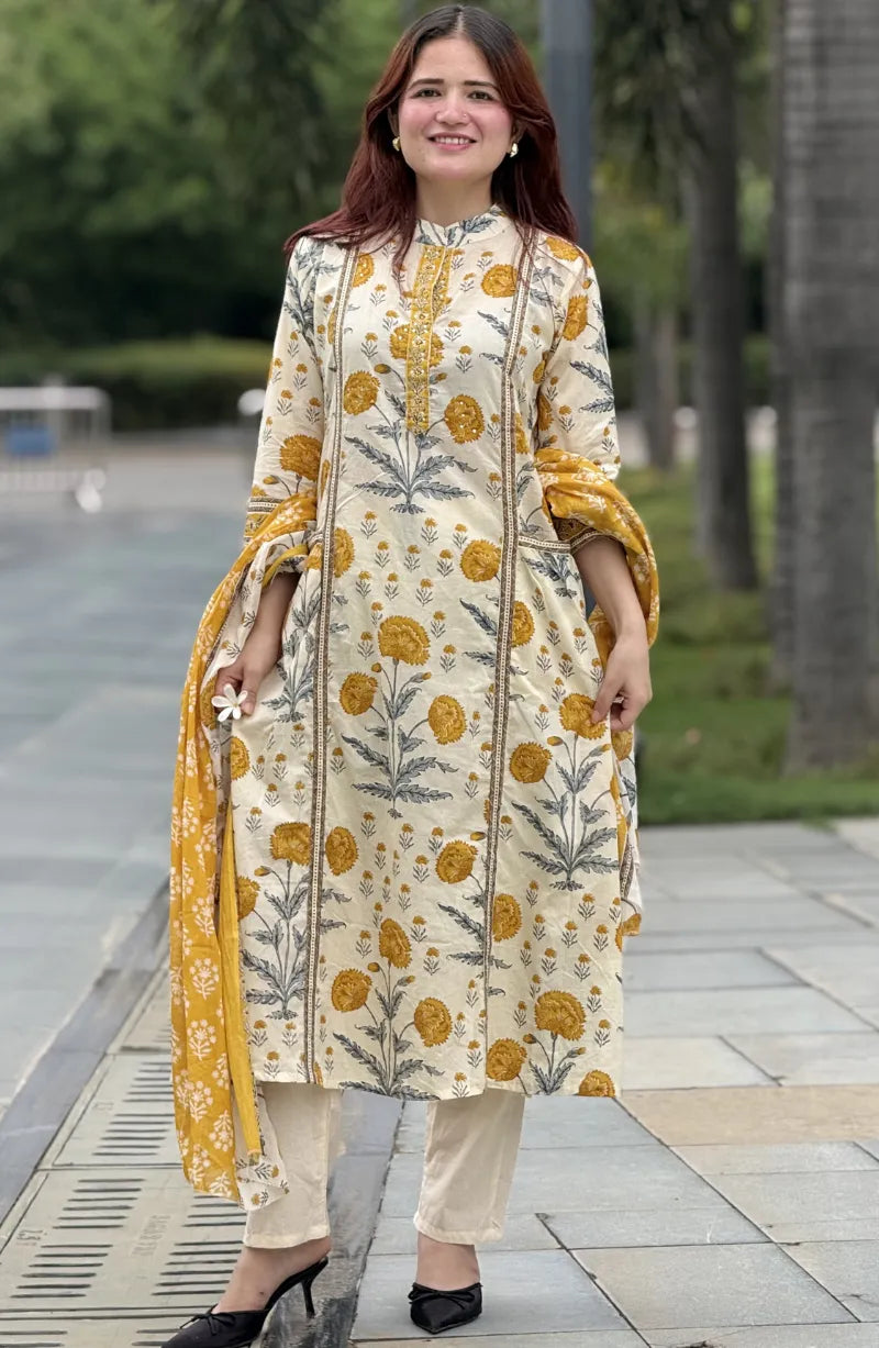 Front Pocket Yellow Cotton Dress